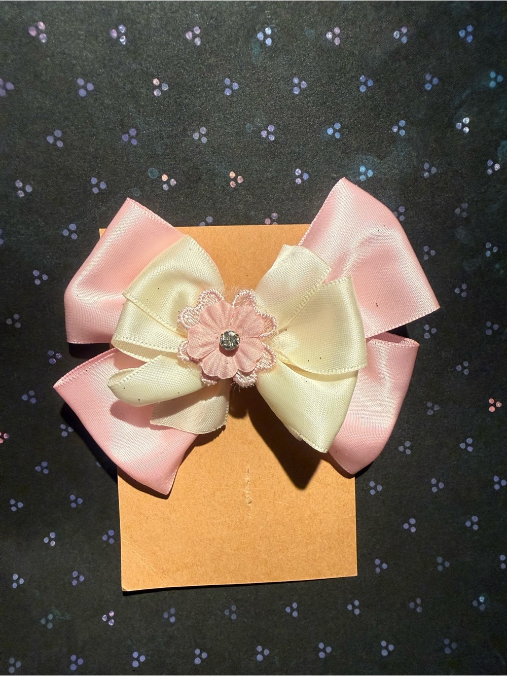 Pink & Cream Bow Hair Clip for Kids - Floral Accent